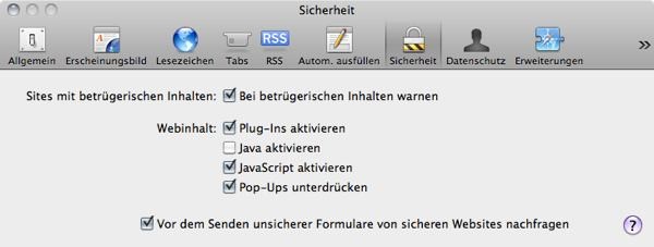 Safari - Java Sicherheitseinstellungen